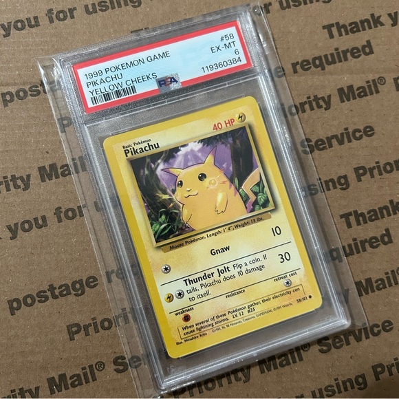 pokemon card pikachu yellow cheeks PSA 9 Shadowless Red vs. yellow cheeks on